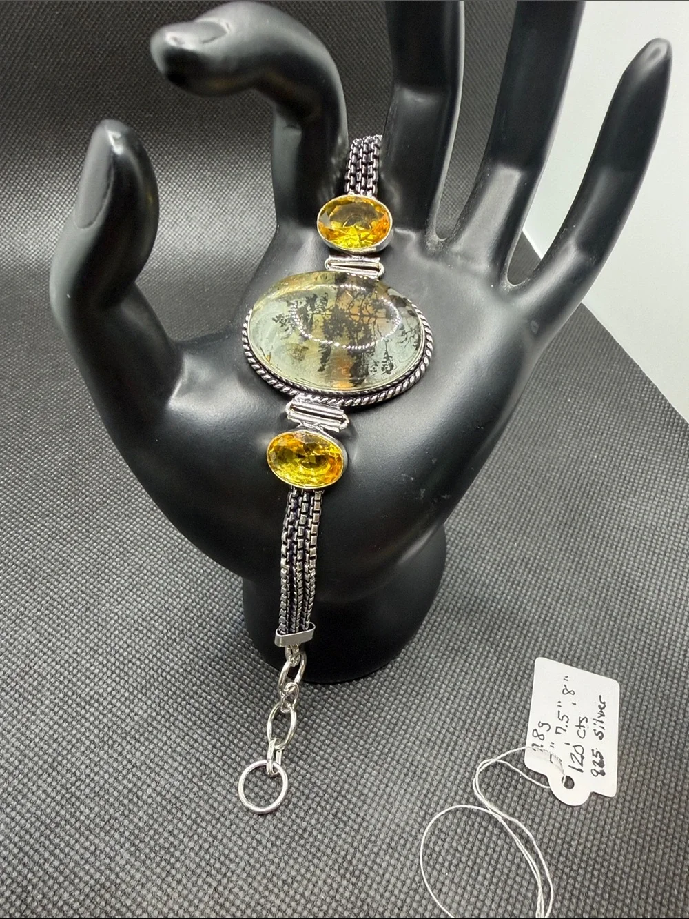 One of a kind Sterling Silver Dendrite Picture Opal and Citrine Bracelet